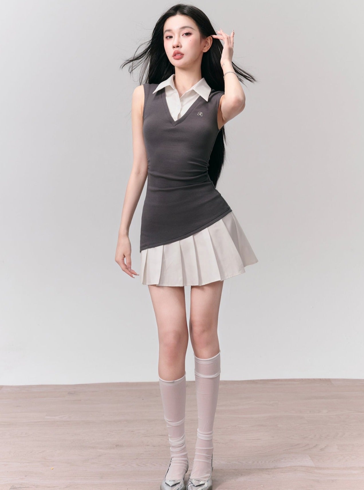 Contrast Collared Mini Dress Duo