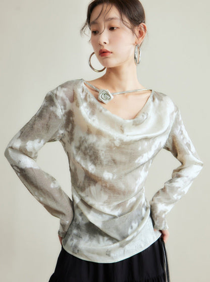 Silvery-white Satin/silk Blouse
