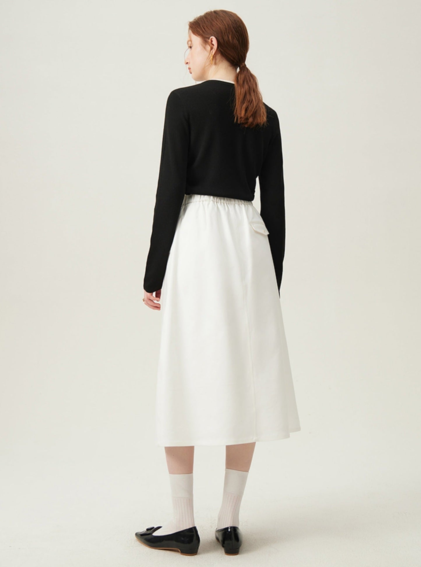 Preppy Elastic Midi Skirt - White A-line Tennis Skirt