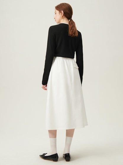 Preppy Elastic Midi Skirt - White A-line Tennis Skirt