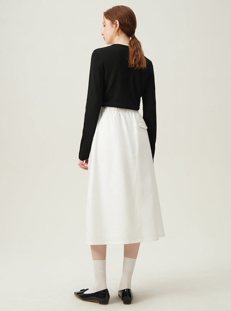 Preppy Elastic Midi Skirt - White A-line Tennis Skirt