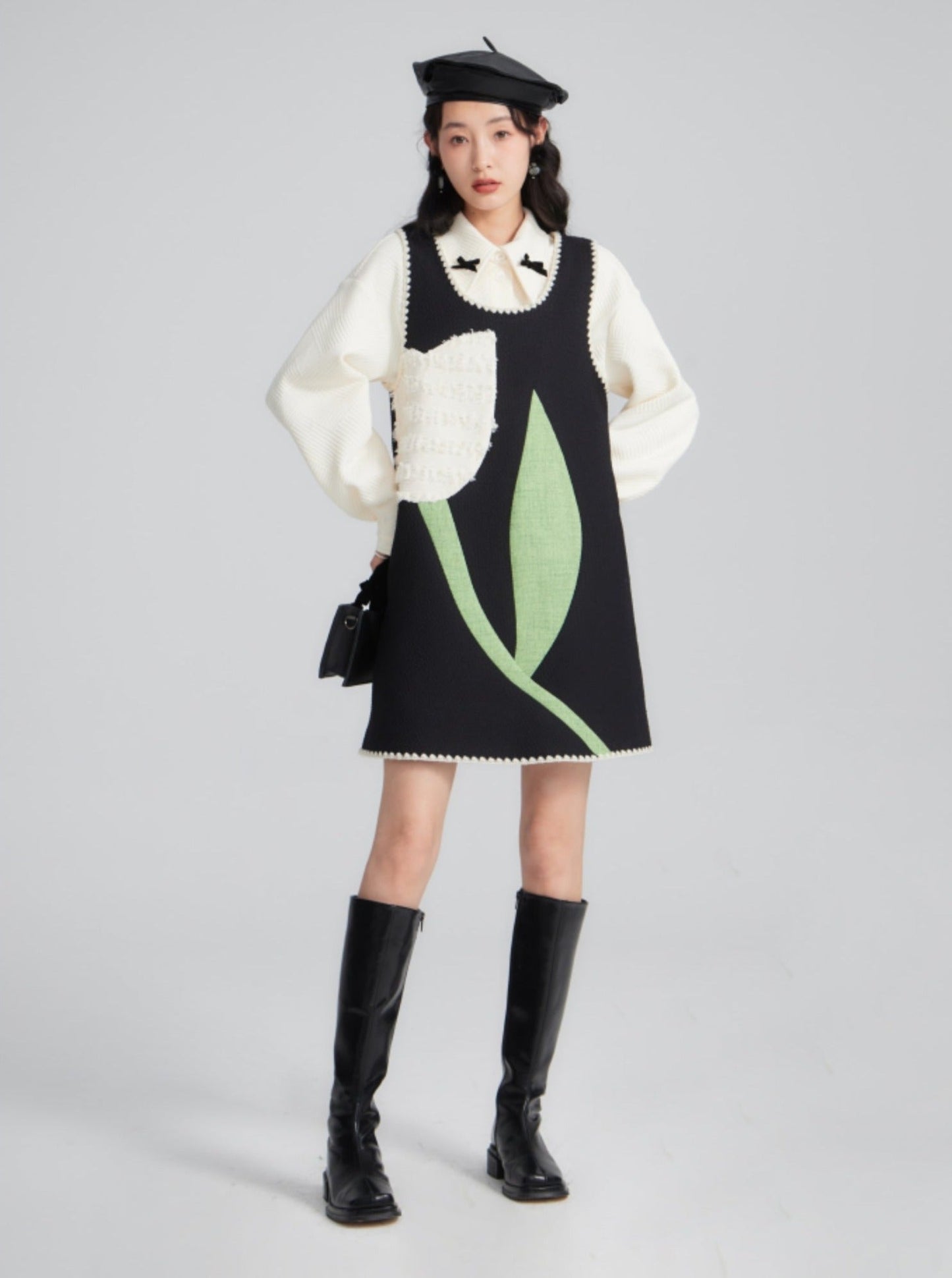 Whimsical Jumper Dress With Tulip Design