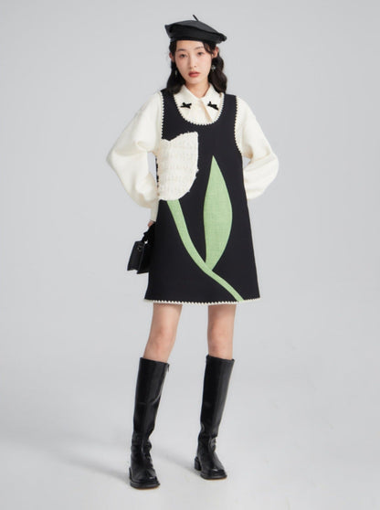 Whimsical Jumper Dress With Tulip Design