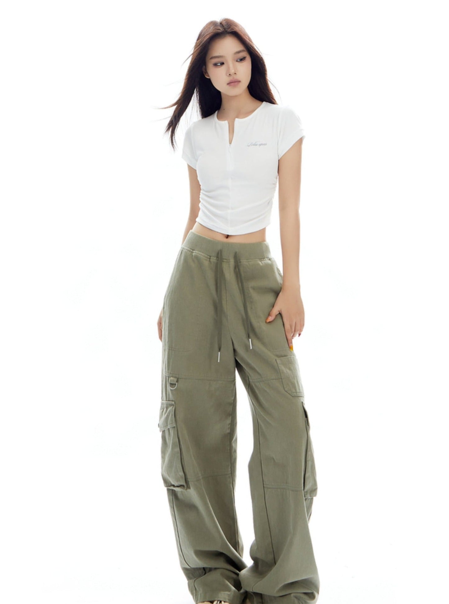 White Cropped T-shirt With Center Ruching