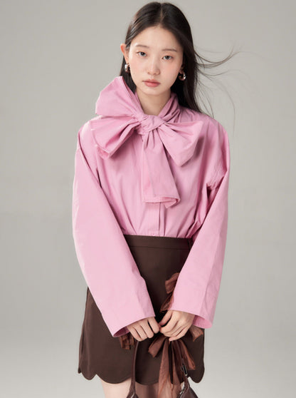 Brown Scalloped Skirt With Sheer Bow Detail