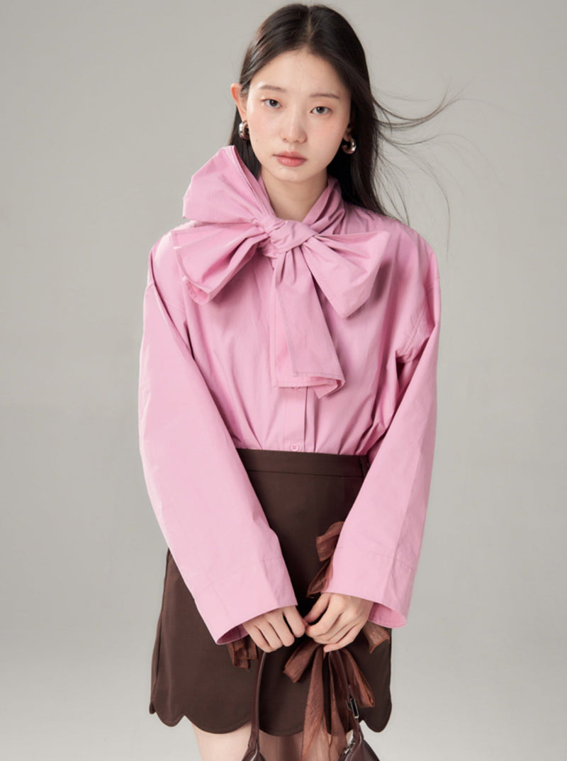 Brown Scalloped Skirt With Sheer Bow Detail