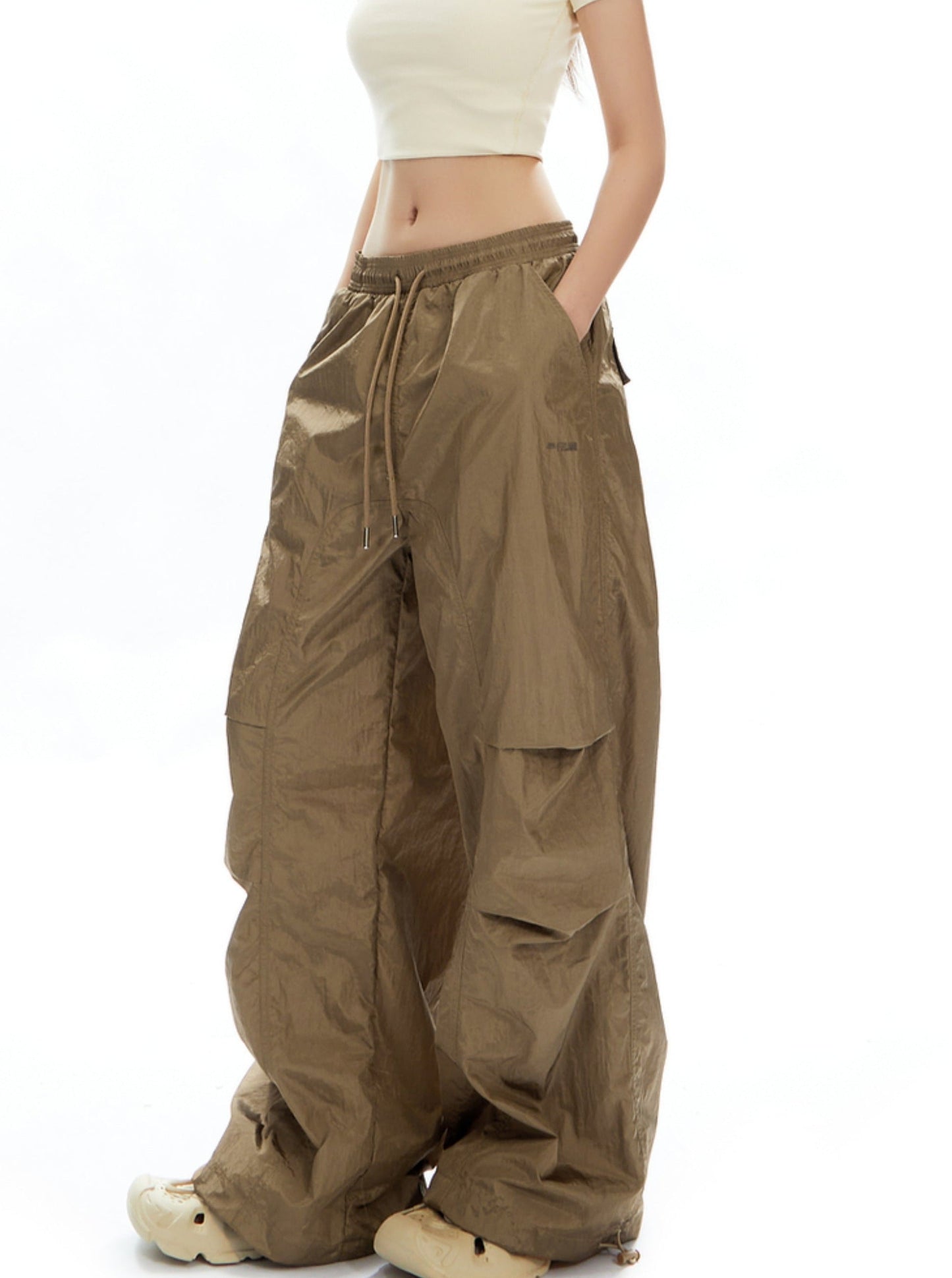 Oversized Olive Green Parachute Pants