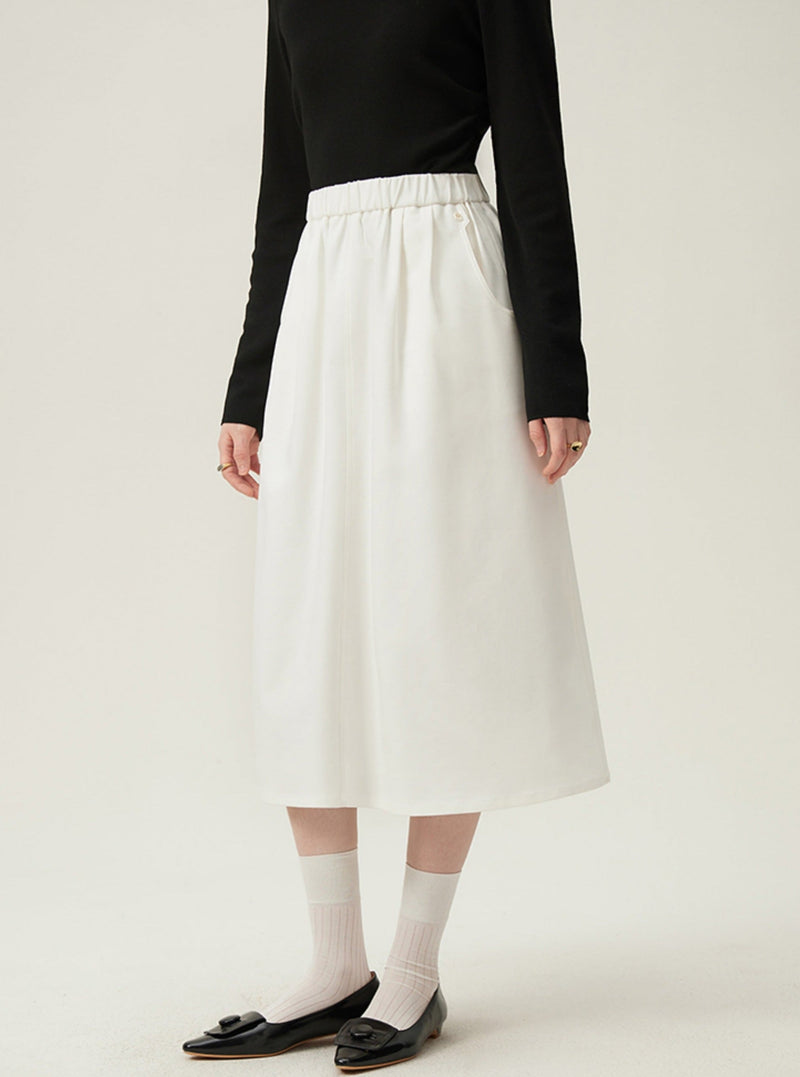 Preppy Elastic Midi Skirt - White A-line Tennis Skirt