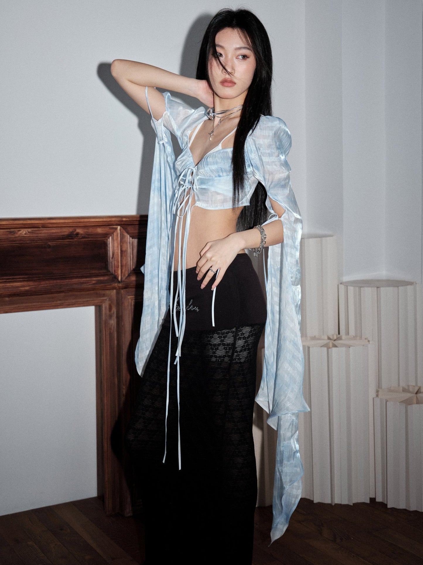 Noir Elegance Embellished Maxi Skirt
