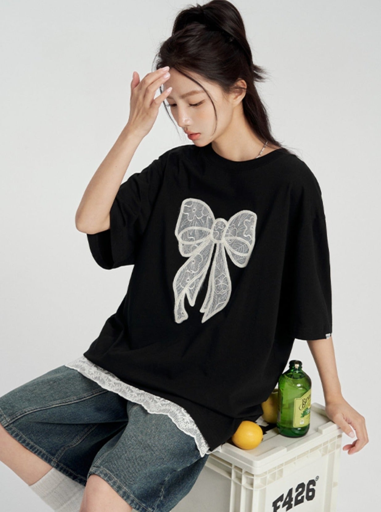 T-shirt With Lace Bow Detail