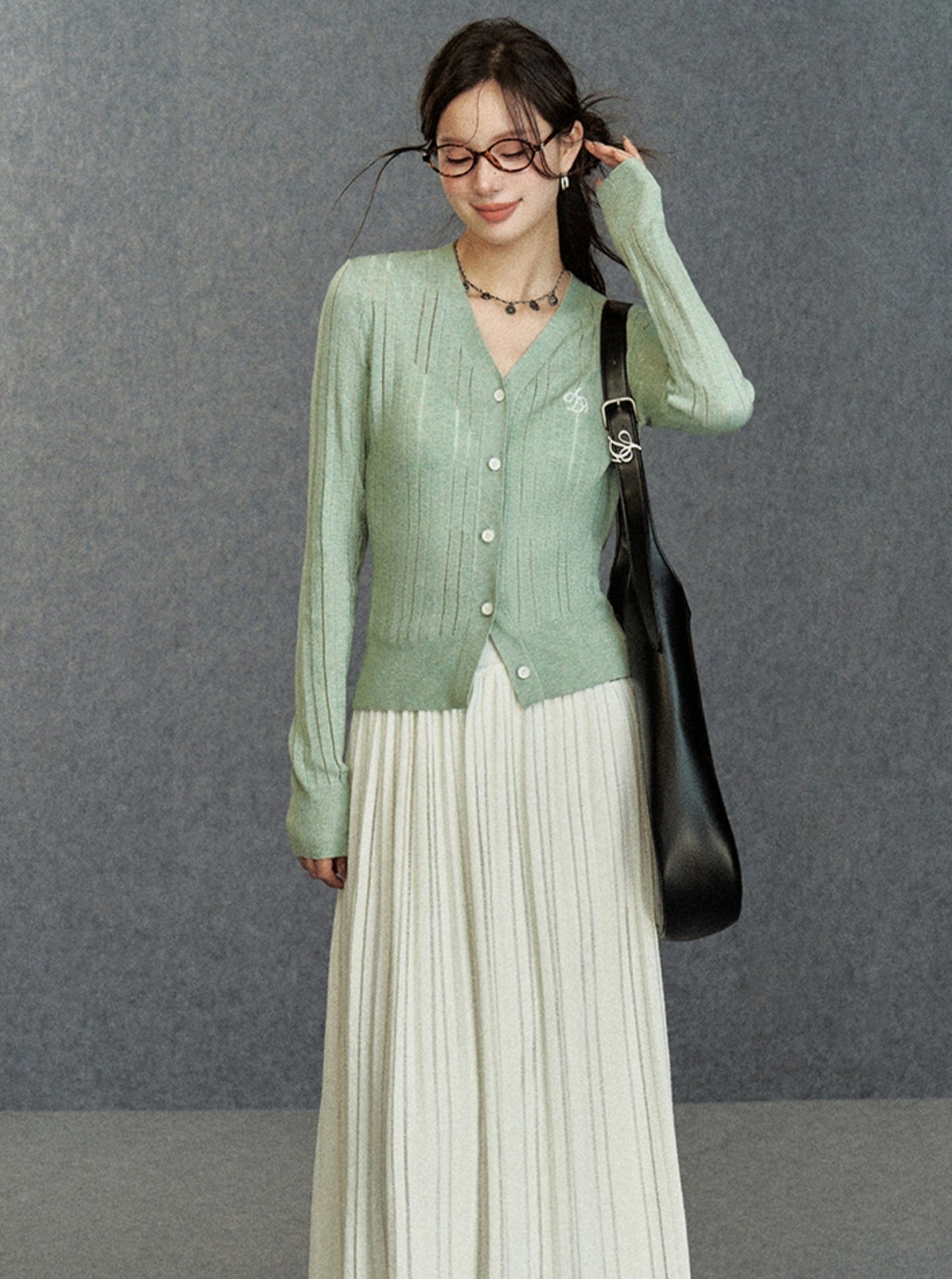Ribbed Cardigan: Classic V-neck With Signature Embroidery