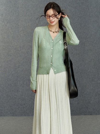 Ribbed Cardigan: Classic V-neck With Signature Embroidery