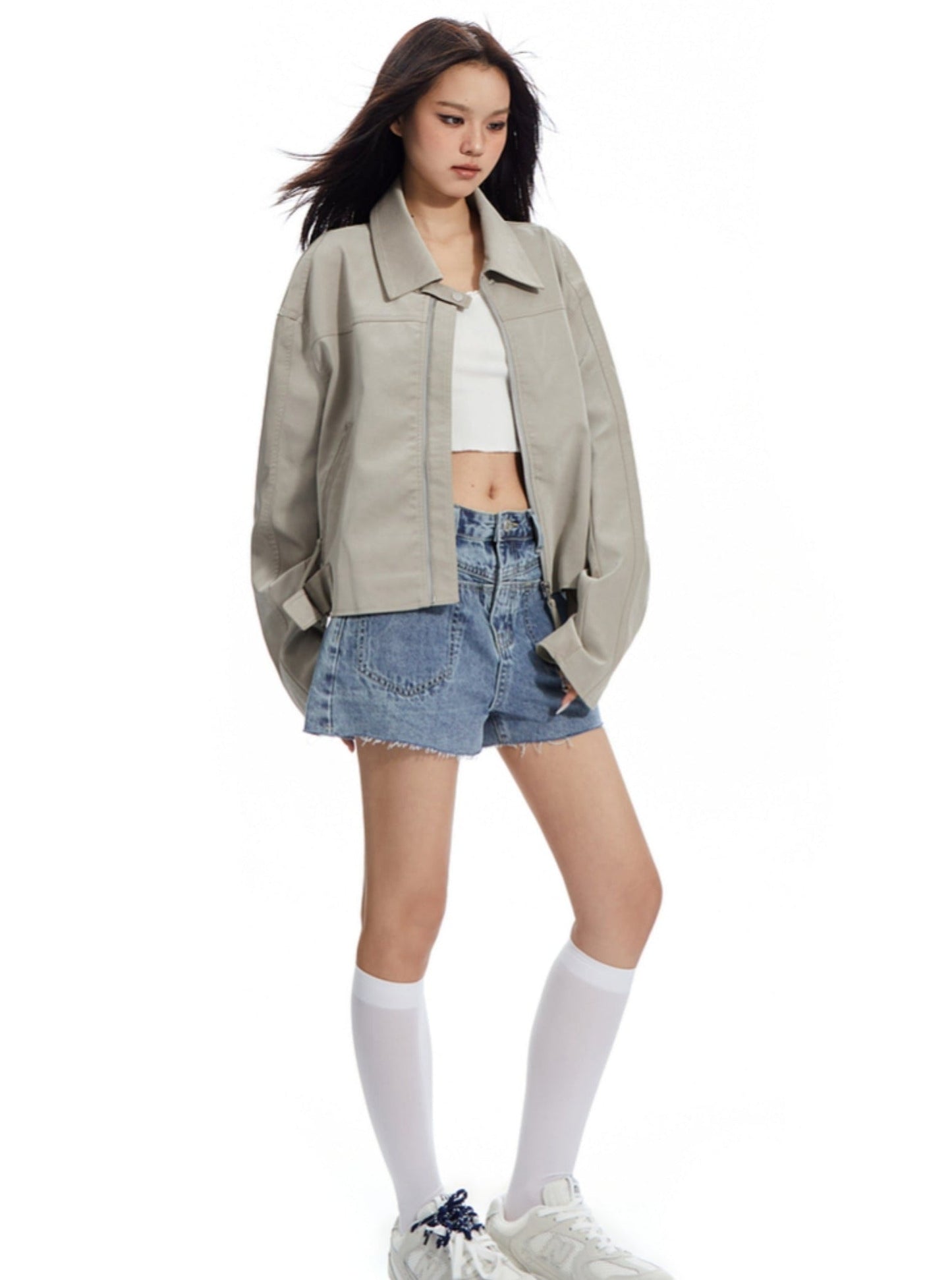 High-waisted Denim Shorts With Unique Waistband Detail