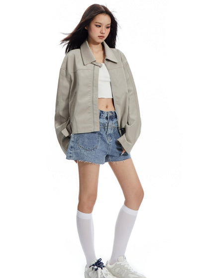 High-waisted Denim Shorts With Unique Waistband Detail