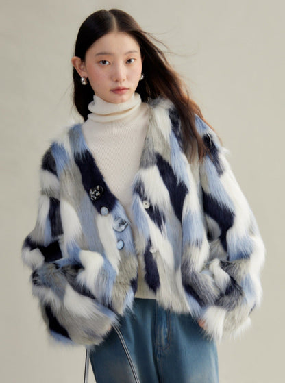 Multi-colored Faux Fur Statement Coat