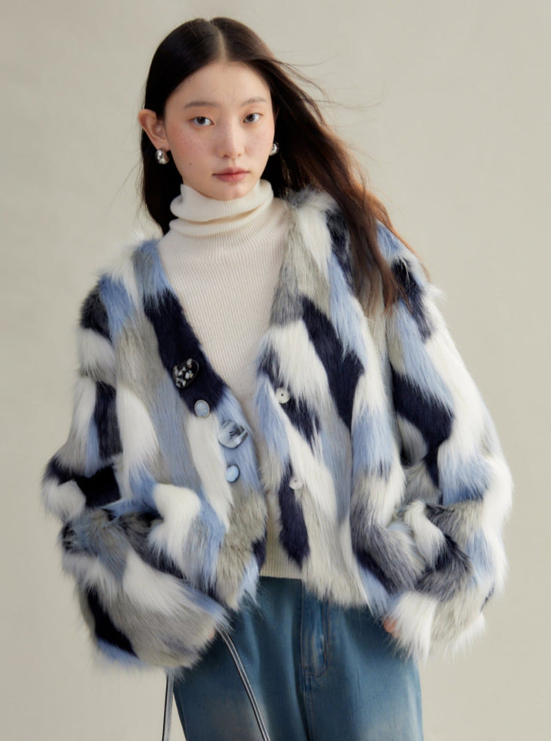 Multi-colored Faux Fur Statement Coat