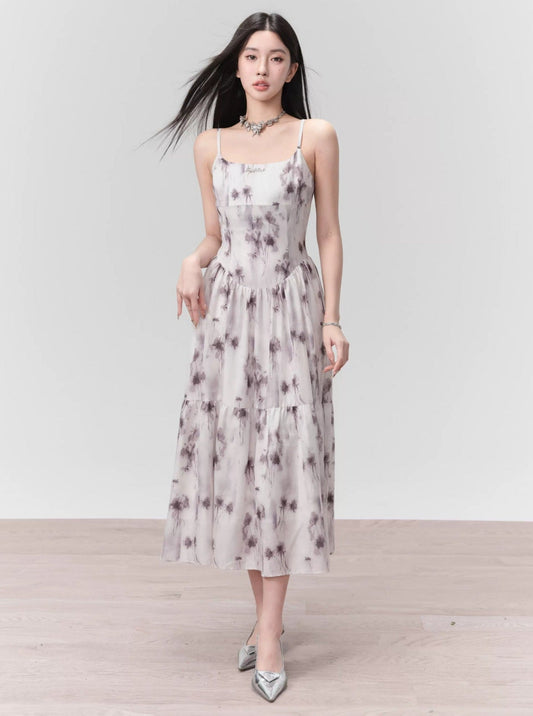 Ethereal Spaghetti Strap Midi Dress in Lavender Mist