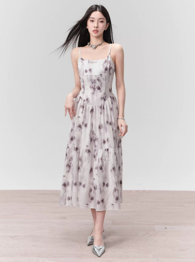 Ethereal Spaghetti Strap Midi Dress in Lavender Mist