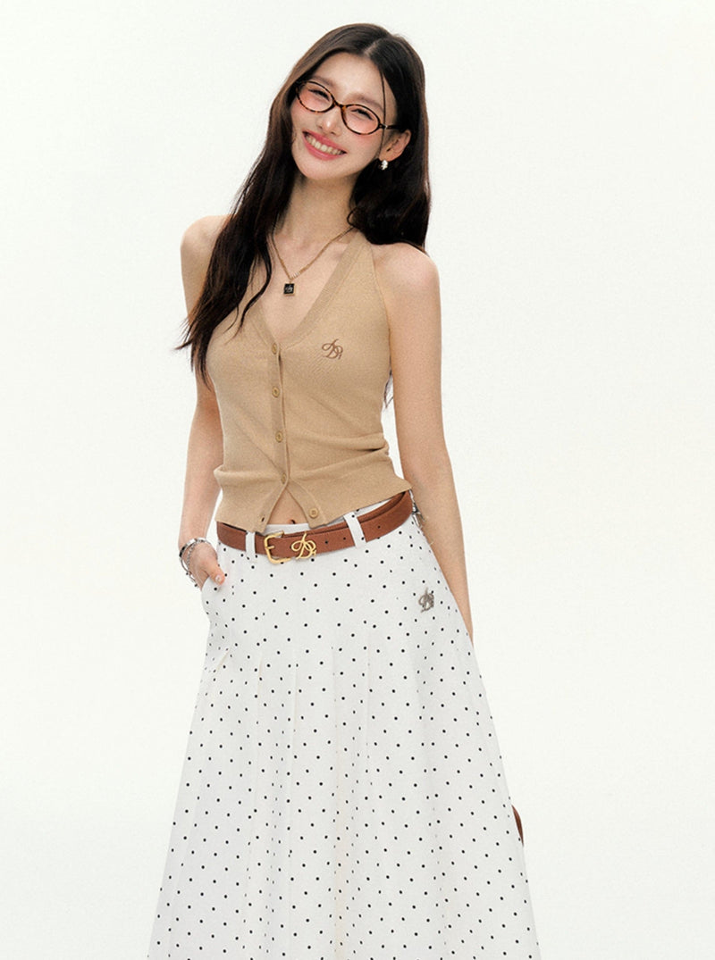 Sleeveless Ribbed Cardigan - V-neck Button-up Knit Tank Top