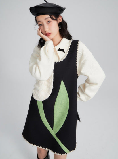 Whimsical Jumper Dress With Tulip Design