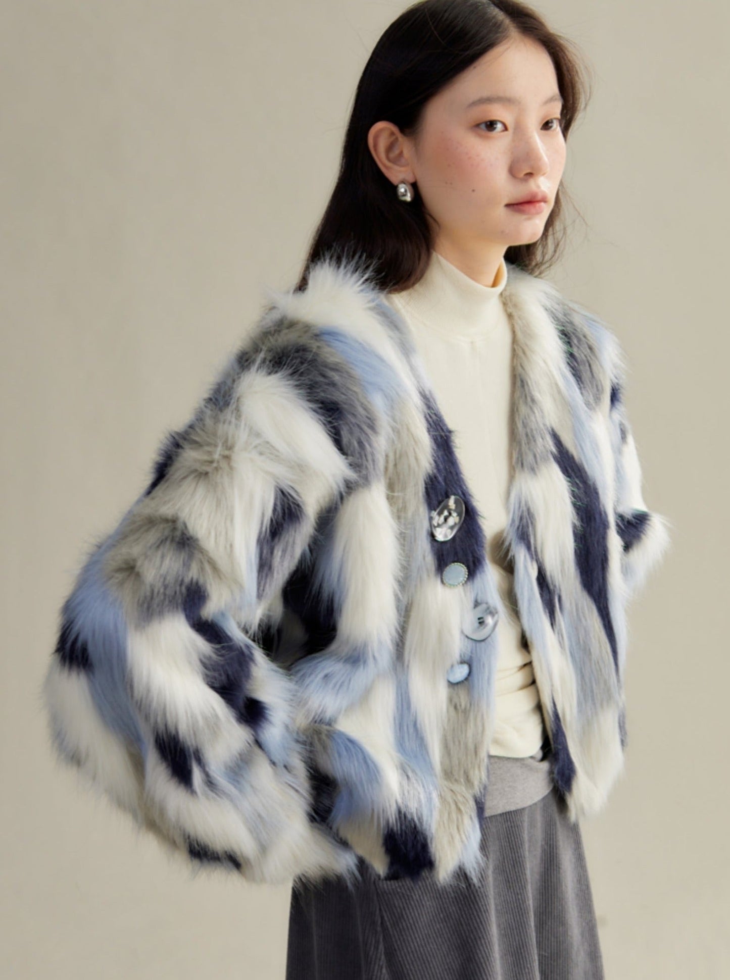 Multi-colored Faux Fur Statement Coat