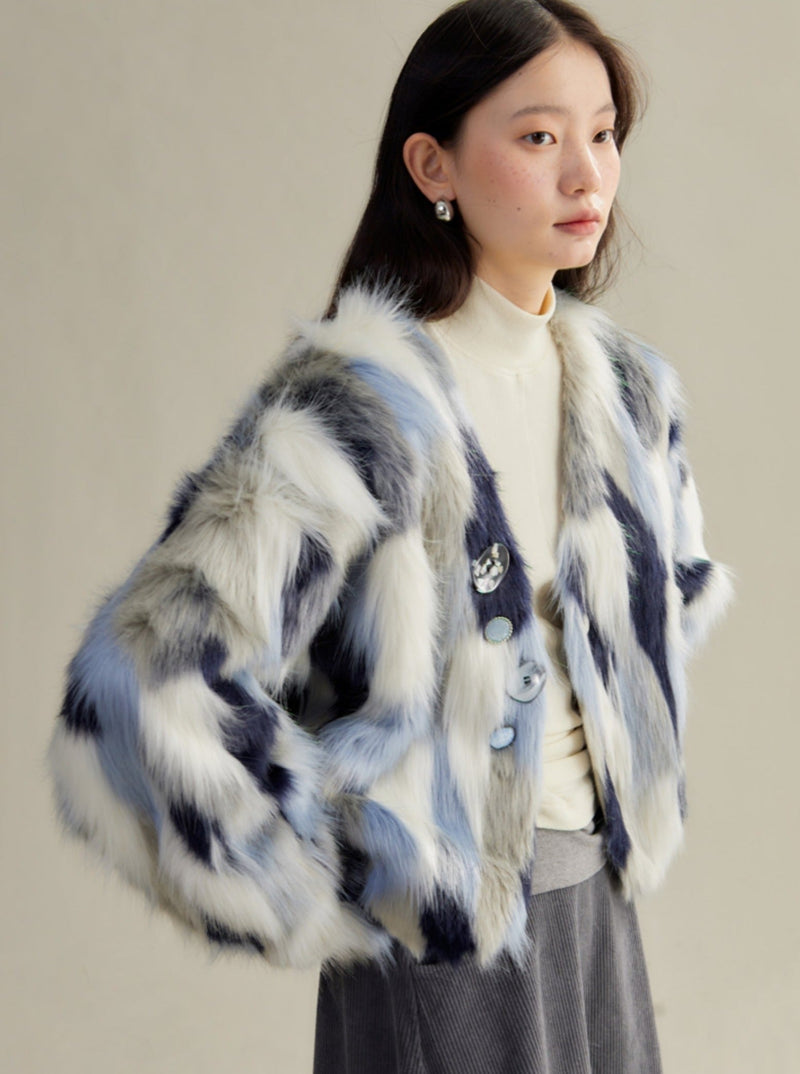 Multi-colored Faux Fur Statement Coat