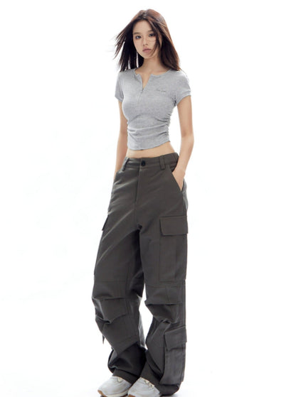 White Cropped T-shirt With Center Ruching