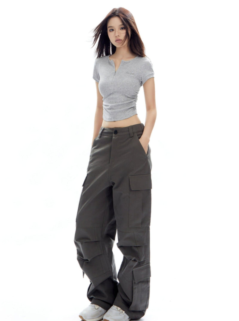 White Cropped T-shirt With Center Ruching
