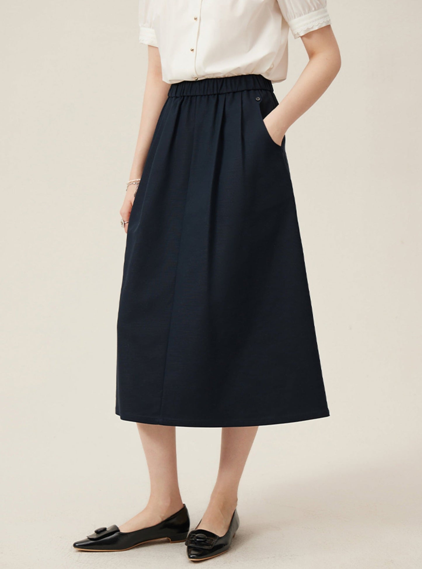 Preppy Elastic Midi Skirt - White A-line Tennis Skirt