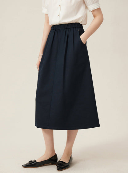Preppy Elastic Midi Skirt - White A-line Tennis Skirt