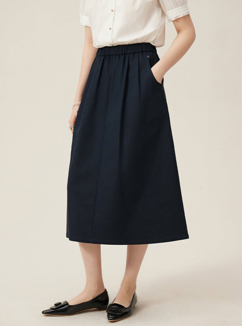 Preppy Elastic Midi Skirt - White A-line Tennis Skirt