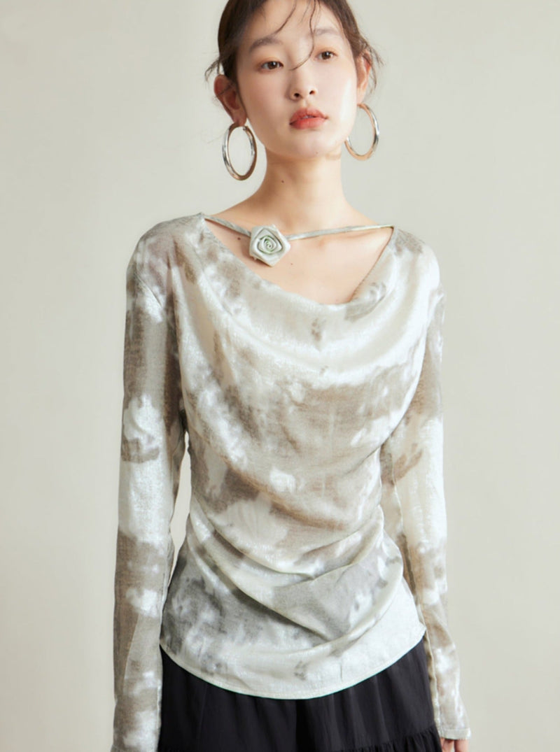 Silvery-white Satin/silk Blouse