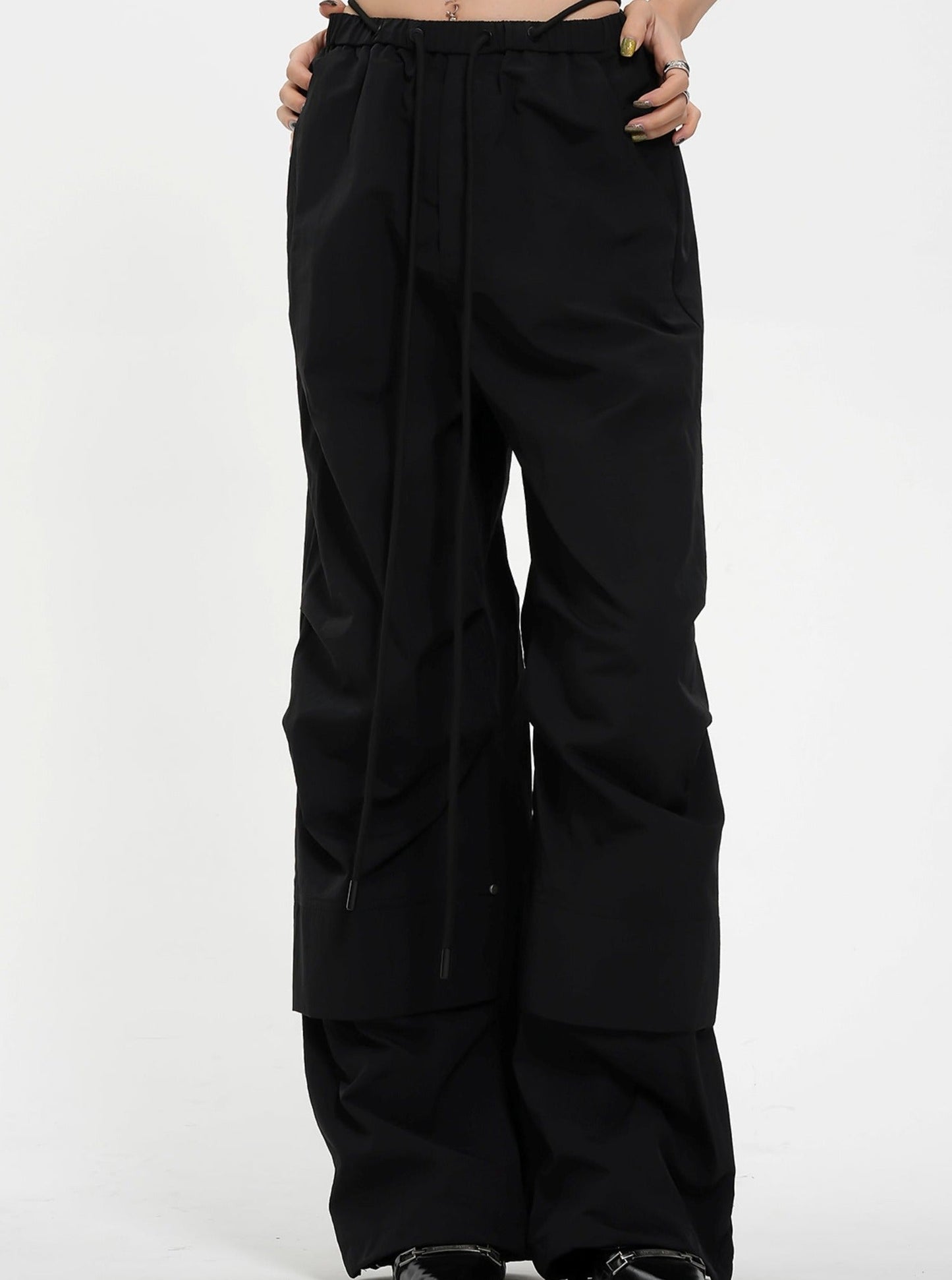 High-waisted Wide Leg Trousers - Black Pleated Front Palazzo Pants
