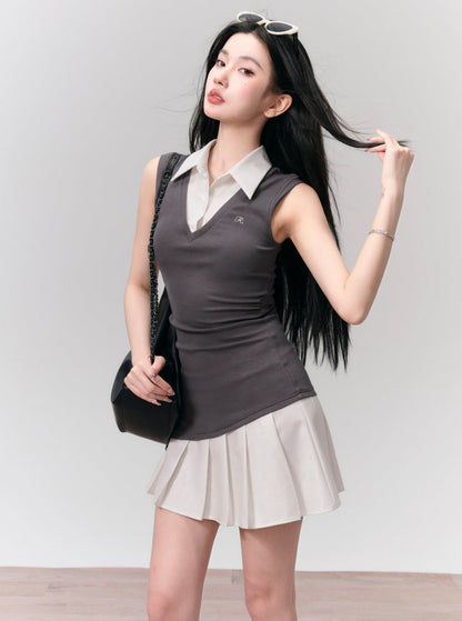 Contrast Collared Mini Dress Duo