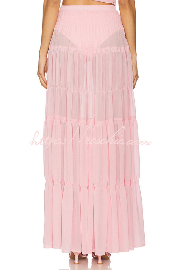 Chiffon Elastic Waist Layered A-line Maxi Skirt