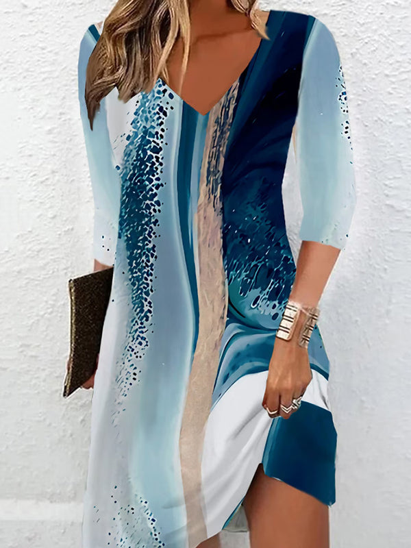A-line Loose Printed V-neck Mini Dresses