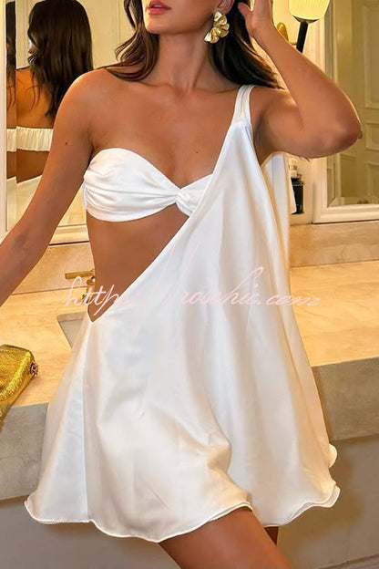 Antari Pleated Tube Top One Shoulder Tie-up Vacation Mini Dress