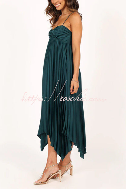 Color Suspender Pleated Irregular Midi Dress