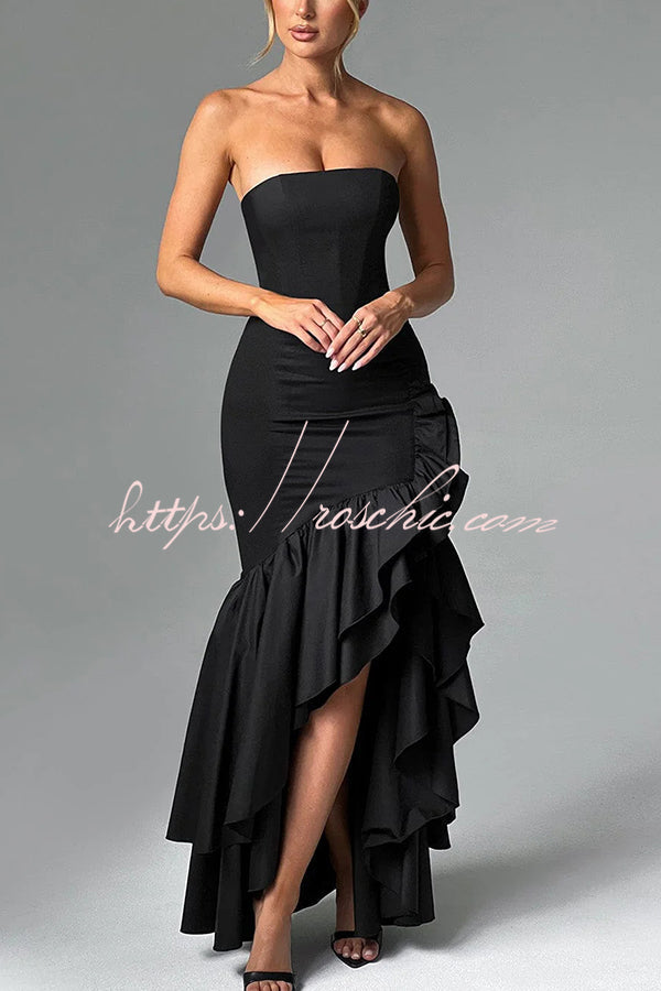Off-shoulder Slim Fit Irregular Hem Maxi Dress