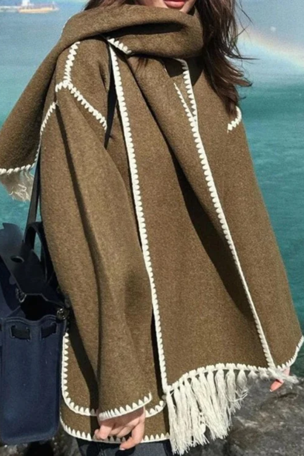 Scarf-neckline Felt Woolen Coat