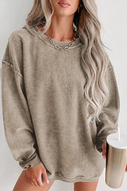 Ribbed Round Neck Pullover Sweatshirt