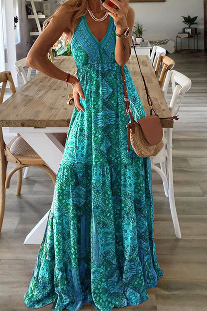 Celeste Printed Strap Elastic Waist Maxi Dresses