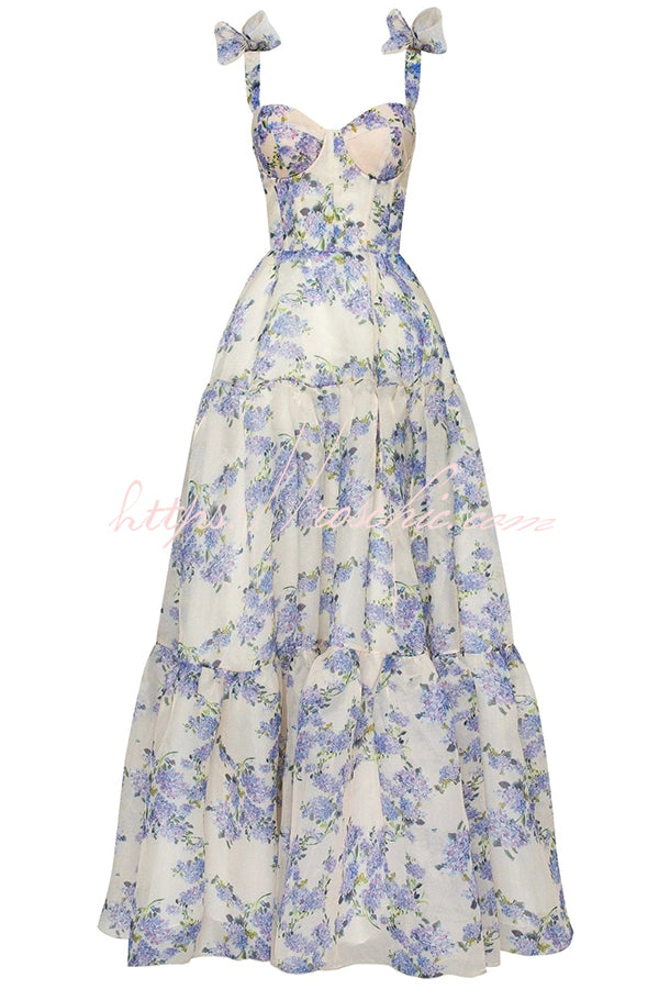Fairytale Itself Organza Print Tie Strap Maxi Dress