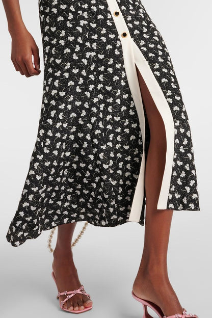 Rita Bow Trimmed Puff Sleeve V-neckline Midi Dress