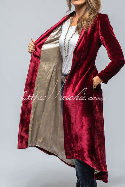 Velvet Long Loose Pocket Slit Coat
