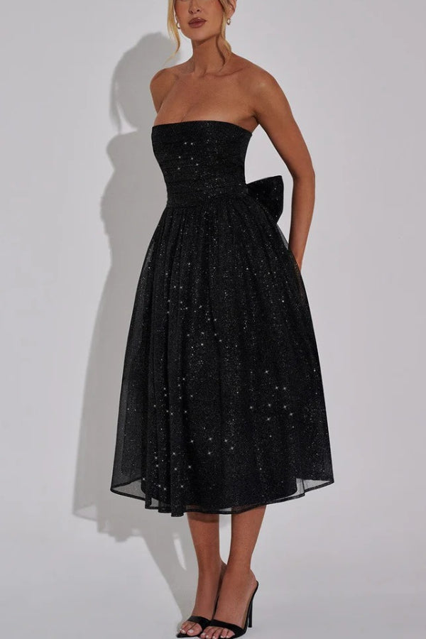 Off-shoulder Backless Bow Maxi Dress