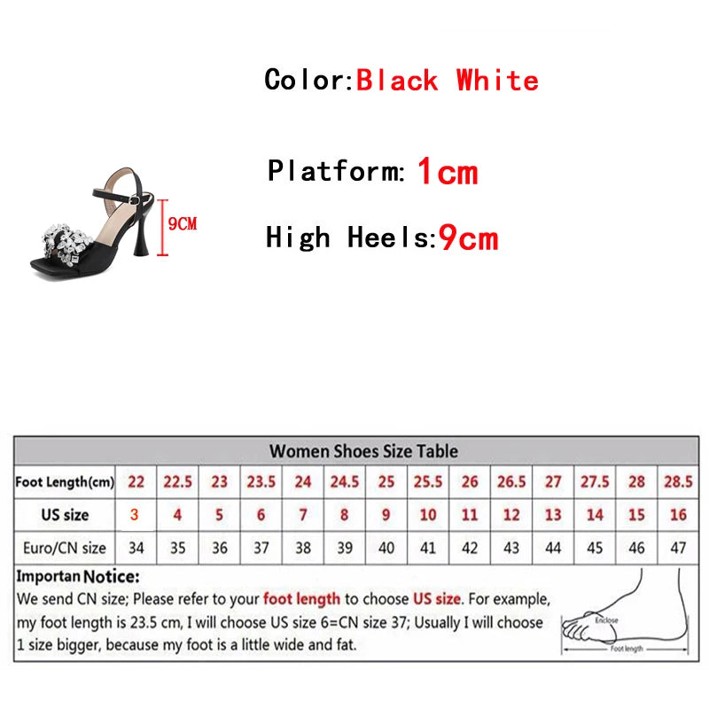 Liyke White Sandals: 9cm Gladiator High Heels With Crystal Bowknot for – Square Toe Party Dress Shoes