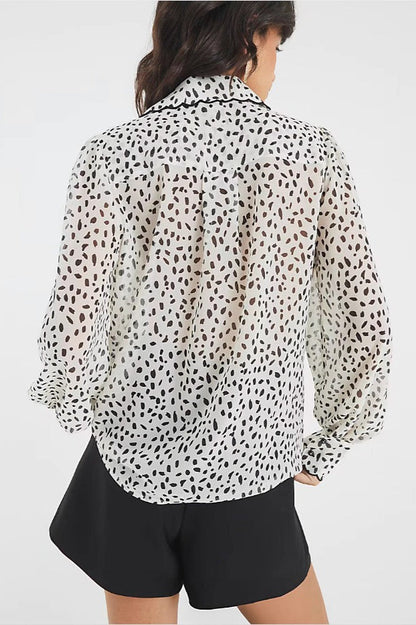 Satin-texture Draped Long-sleeve Versatile Blouse