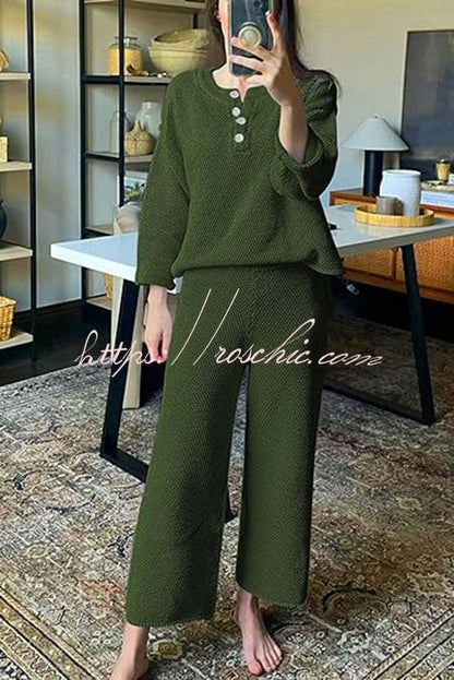 Heather Hailey Color Button V Neck Top and Pant Two Piece Set