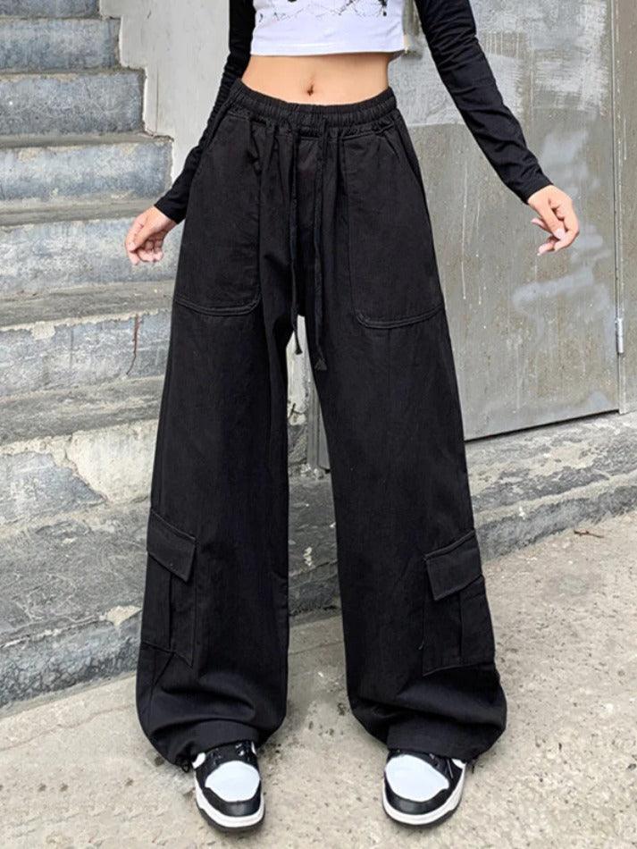 Drawstring Baggy Cargo Pants With Big Pockets